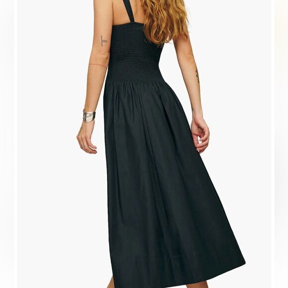 Reformation Sariah smocked organic cotton midi dress size 10 NEW $278 - Picture 3 of 6